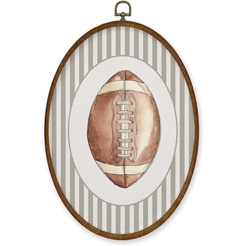 WULQYING Football Nursery Wall Art Decor, Sports Nursery Boys Room Oval Framed Canvas Art Prints, Sport Lover Gift Wall Hanging Decor for Kids Boys Room Bedroom Playroom, 8.5x11.3 Inches