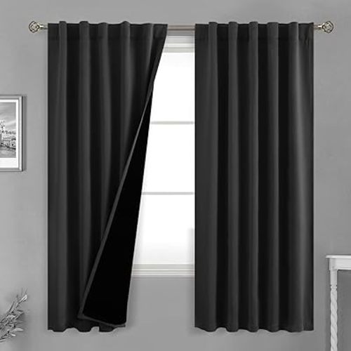 BGment Halloween Full Blackout Curtains with Thermal Insulation Liner Curtains, Rod Pocket and Back Tab Double Layer Room Darkening Window Curtain for Bedroom(42 x 72 Inch, 2 Panels, Black)