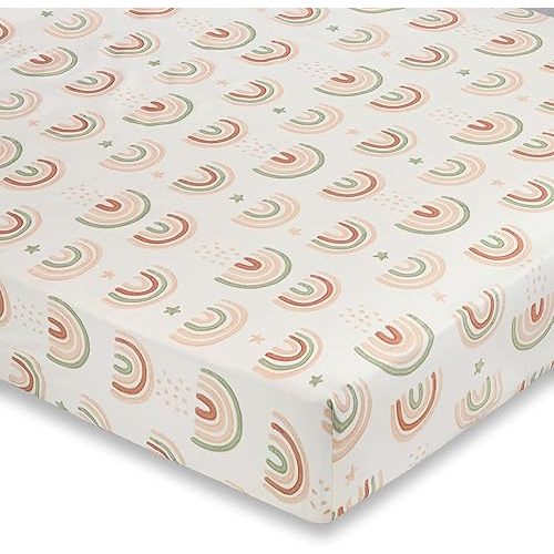 Crane Baby 100% Cotton Breathable Fitted Baby and Toddler Sheet for Standard Mattress (28 X 52), Machine Washable Crib Boho Rainbow Boho Rainbow