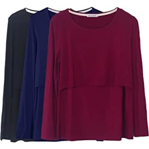 Smallshow Women's Nursing Tops Long Sleeve Shirts for Breastfeeding 3-Pack