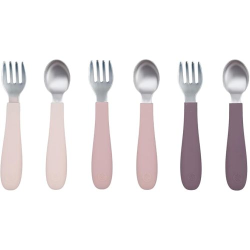 WeeSprout Toddler Utensils, 3 Forks & 3 Spoons, 18/8 Stainless Steel & Food Grade Silicone, Thick Easy-Grip Handles, Perfect Length For New Self Feeders, Gentle On Gums & Teeth, Dishwasher Safe