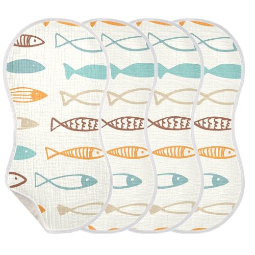 Bolaz Baby Burp Cloths 2 Pack,Feeding Cloths Face Towel Super Absorbent Soft Cotton Burping Rags Feeding Bibs for Newborn Boys Girls-Colorful Fish Print
