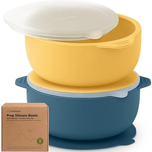 KeaBabies 2-Pack Baby Bowls with Suctions, Lids - Silicone Toddler Suction Bowls for Baby Boy, Girl, Kids, Food Grade Silicone, BPA-Free, Dishwasher Safe, Toddler Eating Essentials (Valiant)