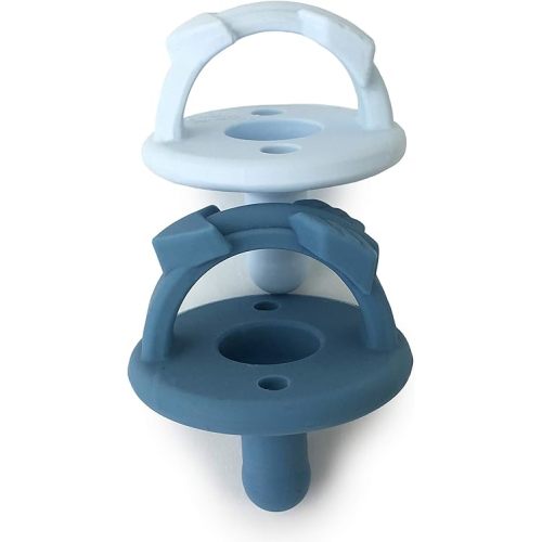 Itzy Ritzy Silicone Pacifiers for Newborn - Sweetie Soother Pacifiers Feature Collapsible Handle & Two Air Holes for Added Safety; for Ages Newborn and Up, Set of 2 in Light Blue & Dark Blue