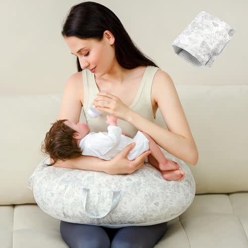 SUNSHE Nursing Pillow for Breastfeeding, Multifunctional Dual-Sided 2-in-1 with Adjustable Waist Strap and Removable Cotton Cover, (Sweet Dream Garden)