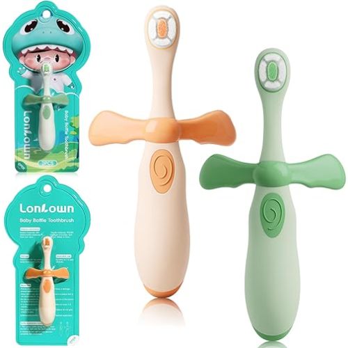 Kids Toothbrushes 2 Pack,Soft Bristle Toothbrushes for Baby 1-3 Years Old Cute Dinosaur Toothbrush for Toddlers Baby's First Training Toothbrush Anti-Strike Throat Not Easy to Shed Bristles