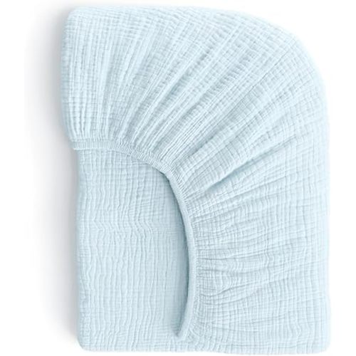 Muslin Crib Sheets, 100% Organic Cotton, Breathable and Ultra-Soft, Standard Crib Sheet Mattress (28"x 52") for Girls and Boys, Neutral Fitted Baby Crib Sheet (Light Blue)