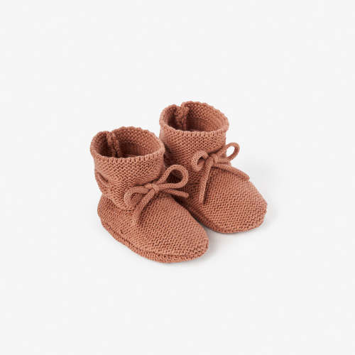 Rust Garter Knit Baby Booties RUST / 0-12M