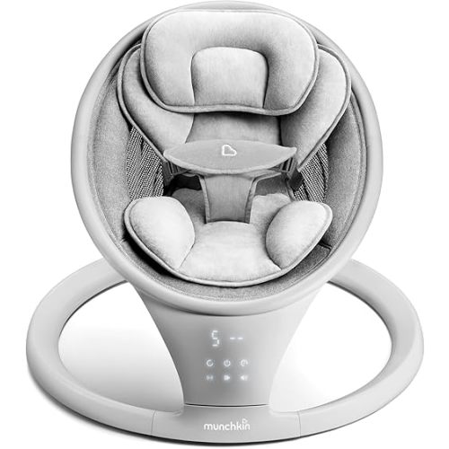 Munchkin® Vibration Baby Swing, Light Grey - Bluetooth-Enabled Smart Seat with Music, Motion, and Sounds