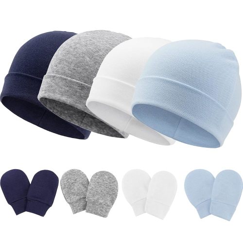 BQUBO Baby Hats and Mittens Infant Cotton Beanie Gloves No Scratch Set Newborn Hospital Hat for Boys Girls