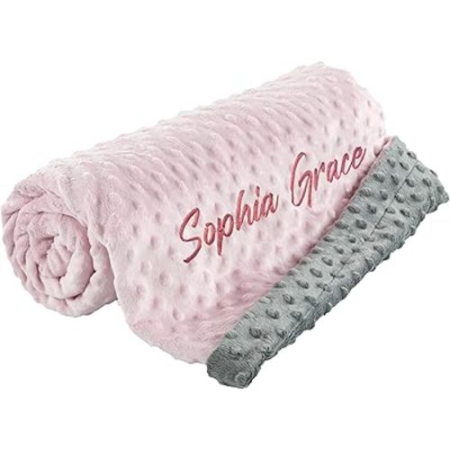 berry bebe Personalized Baby Blanket with Name, Custom Baby Blanket for Girls, Personalized Baby Gifts, Plush and Cozy Pink Minky Dot, Gifts for Newborn, Newborn Essentials