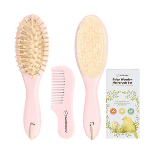 Baby Hair Brush and Comb Set, Oval Wooden Baby Brush Set for Newborns, Infant, Toddler Grooming Kit