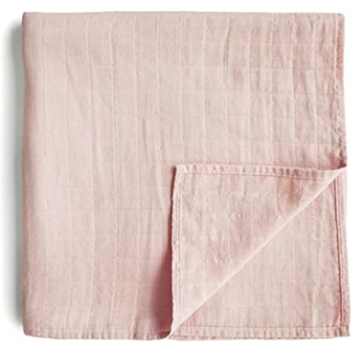 mushie Muslin Baby Swaddle Blanket | 100% Organic Cotton (Rose Vanilla)