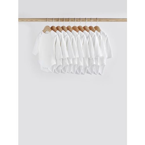 White 10 Pack Essential Baby Long Sleeve Bodysuits