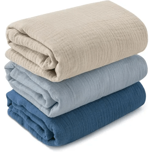 Muslin Swaddle Blankets for Newborn, 3 Pack Breathable Soft Receiving Blanket, Large 38 x 40 inches Swaddle Wrap Burping Clothes Diapers, Essentials Infant Shower Items, Toddler Gift (Graceful Colors)