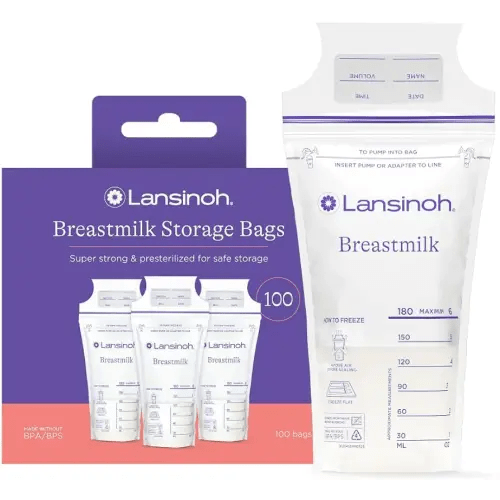 Lansinoh Breastmilk Storage Bags, 100 Count, Baby Essentials, Fast Freeze & Thaw Breast Milk Bags for Baby Bottle Feeding, Superior Strength & Stretch, 6 Ounce