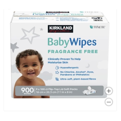 Kirkland Signature Baby Wipes, Fragrance Free, 9 Packs of 100