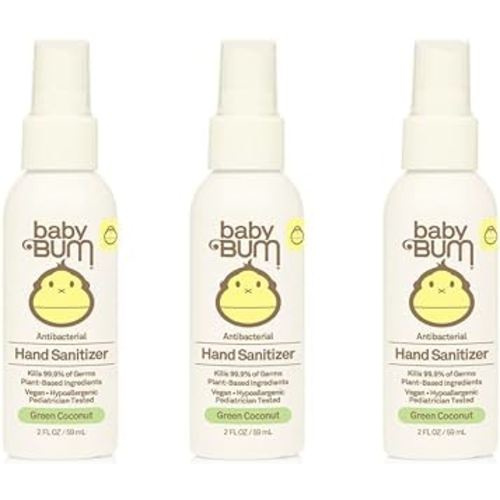 Baby Bum Hand Sanitizer - Antibacterial Spray - Natural Fragrance Non-Drying Coconut and Aloe Formula Perfect for Sensitive Skin - Travel Size - 2 Ounce (Pack of 3)