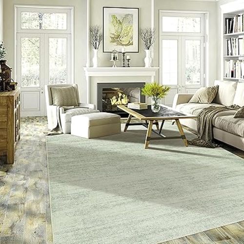 Sage Green Area Rug 5x7,Boho Abstract Washable Neutral Cottagecore Rugs for Living Room,Light Green and Cream Beige