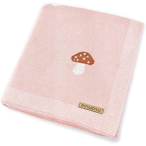 Mushroom Baby Blanket for Boys & Girls,100% Cotton Knitted Receiving Swaddle Crib Stroller Blanket (Pink /40x 31 inches)