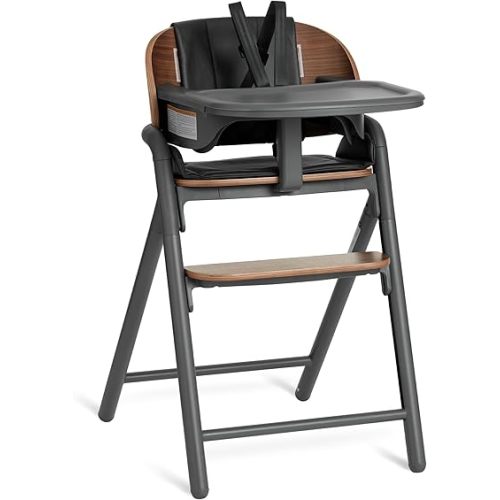 Evolur Step and Savor Convertible Wooden Baby High Chair-Walnut Gray
