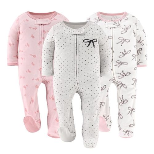 The Peanutshell Pink Balletcore Footed Baby Sleepers for Girls, 3 Pack, Newborn - Multicolored