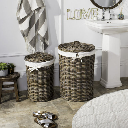 Laurel Foundry Modern Farmhouse® Kingsteignt 2 Piece Round Rattan Laundry Hamper Set & Reviews | Wayfair
