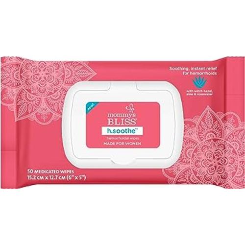 Mommy's Bliss Soothing Hemorrhoid Wipes for Women | Instant Relief with Witch Hazel, Aloe, & Rosewater | 50 Medicated Wipes
