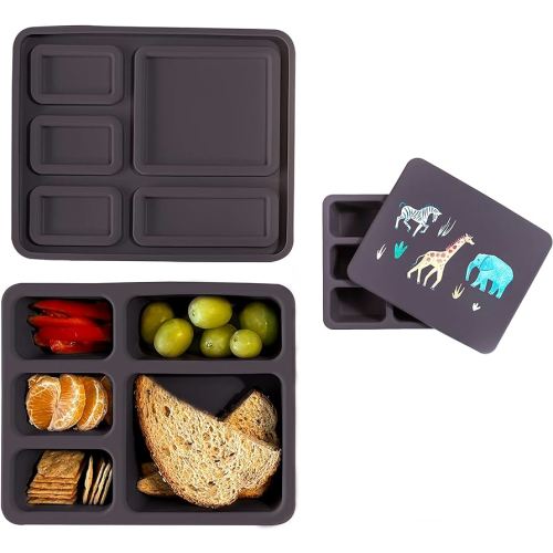 Austin Baby Co Leak-Proof Bento Lunch Box for Kids – Silicone Kids Lunch Container with 5 Leakproof Compartments – Food-Safe Materials, Sturdy, Dishwasher Safe, and BPA Free
