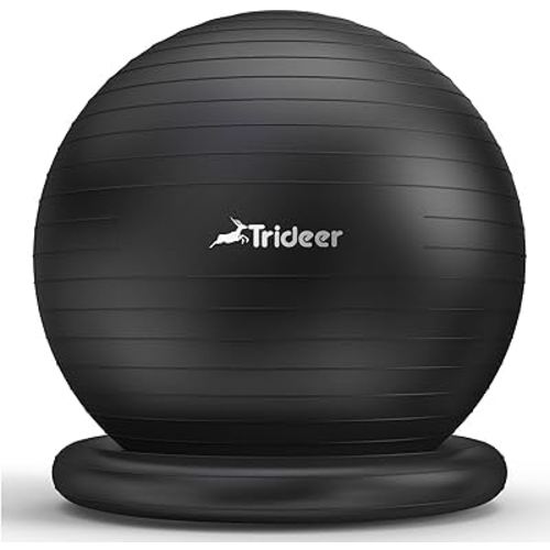 Trideer Ball Chair Yoga Ball Chair Exercise Ball Chair with Base for Home Office Desk, Stability Ball & Fitness Ball Seat to Relieve Back Pain, Home Gym Workout Ball for Abs, Pregnancy Ball with Pump