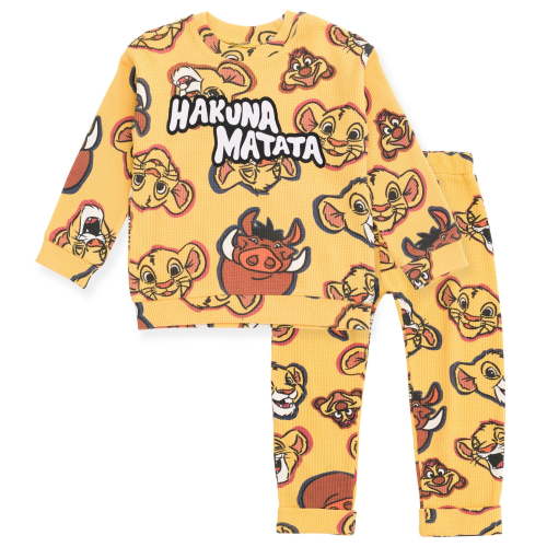 Disney Lion King Simba Timon Pumbaa Waffle Knit Drop Shoulder Sweatshirt and Jogger Pants Set Newborn to Toddler