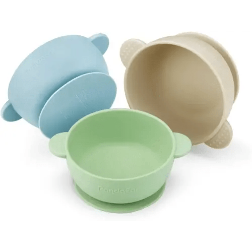 PandaEar 3 Pack Baby Bowls with Suction| Stay Put Silicone Food Bowl for Babies Kids Toddlers Infants| Food Grade Soft Safe BPA-Free Silicone (Blue Green Linen)