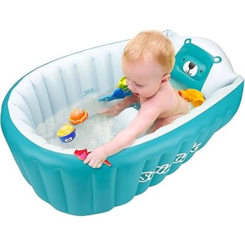 Inflatable Bathing Tub for Toddler,Non Slip Safety Thick Cushion Central Seat,Portable Travel Seat Baths Baby Swimming Pool for 0-5 Year(Blue)