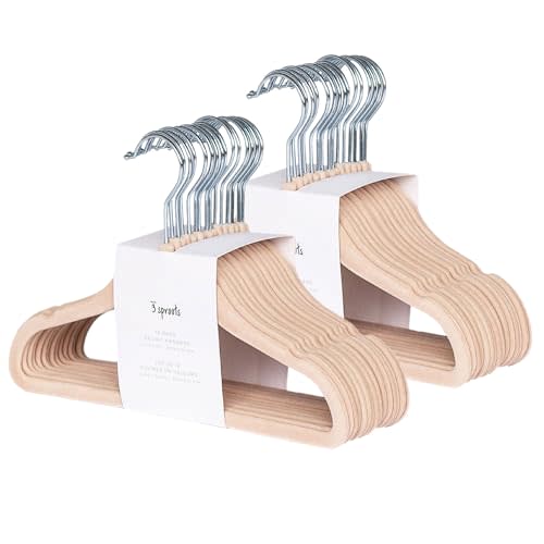 3 Sprouts Velvet Baby Hangers - Non-Slip, Durable Infant Toddler Kids Hangers - Baby Clothes Hangers for Closet, Kids Coat Hangers - Pack of 30 - Hazelnut