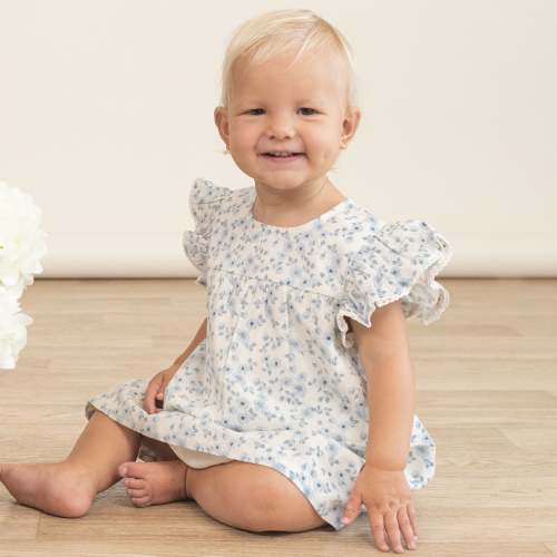 Organic Short Sleeve Flutter Dress - Blue Vines