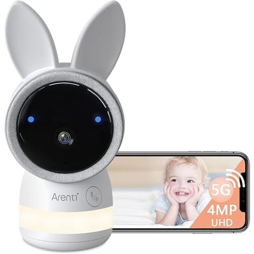 ARENTI Baby Camera, Indoor Security Camera for Pet/Dog with Phone App, 4MP 2.4G/5G WiFi Wired in Home, 360°Pan/Tilt Motion Tracking, Temp/Humidity Sensor, Cry Detection, Lullabies, Night Light (A4)