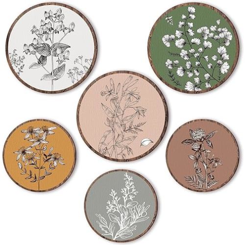 Barydat 6 Pieces Boho Plant Wall Art Decor Wooden Boho Farmhouse Rustic Bohemian Wall Hanging for Bedroom Living Room Office (Retro,8 Inch, 10 Inch)