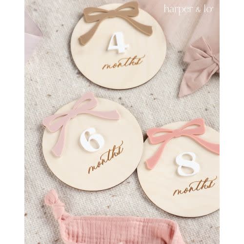 Wooden Ribbon Bow Interchangeable Milestone Cards Personalize Custom Name, Baby Monthly Milestone Marker, Boho Baby Shower Gift, Ribbons - Etsy