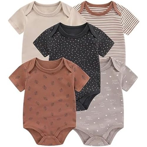 ZAV Unisex Short Sleeve Baby Boy Girl Bodysuits 5-pack Cotton Cartoon Baby Clothes Soft Infant Outfits Baby Shower Gifts
