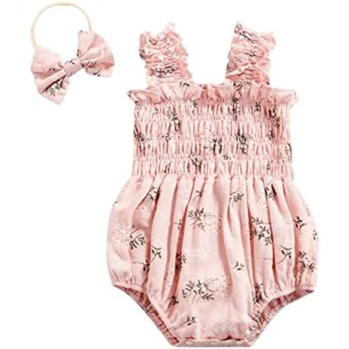 Newborn Baby Girl Bodysuit Sleeveless Halter Frill Romper One-piece Jumpsuit with Headband Summer Clothes Set