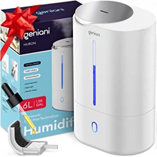 Top Fill Humidifier with Essential Oil Diffuser 6L for Home, Baby, Bedroom, Large Room & Indoor Plants, Cool Mist Ultrasonic Quiet Air Humidifiers, Automatic Humidity Control, Night Light