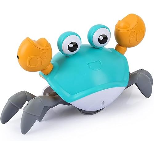 Crawling Crab Baby Toys Upgrade Version - 3 Speed & Music Control, Infant Tummy Time Interactive Walking Toddler Toy for 3 4 5 6 7 8 9 10 11 12 Year Old Boys or Girls (Blue)