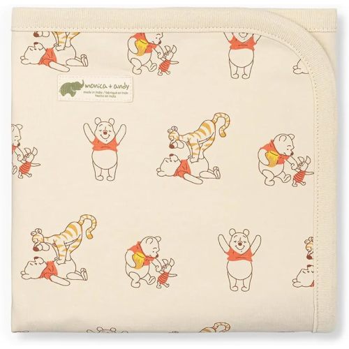MONICA + ANDY Coming Home Blanket, One Size, Winnie the Pooh, 100% Organic Baby Blanket for Girls and Boys, Newborn & Baby Accessory, Stretchy & Cozy Swaddle, Sustainable Super Soft Fabric