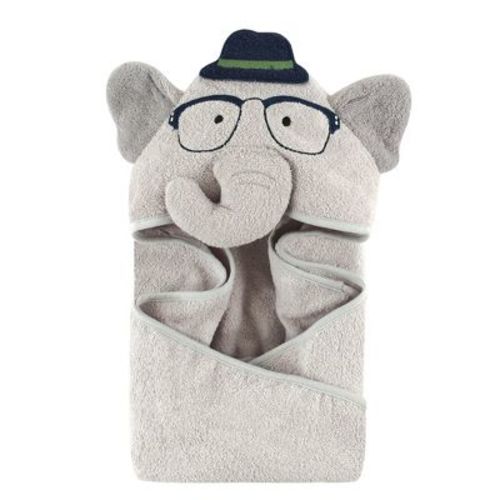 Hudson Baby Infant Boy Cotton Animal Face Hooded Towel, Smart Elephant, One Size