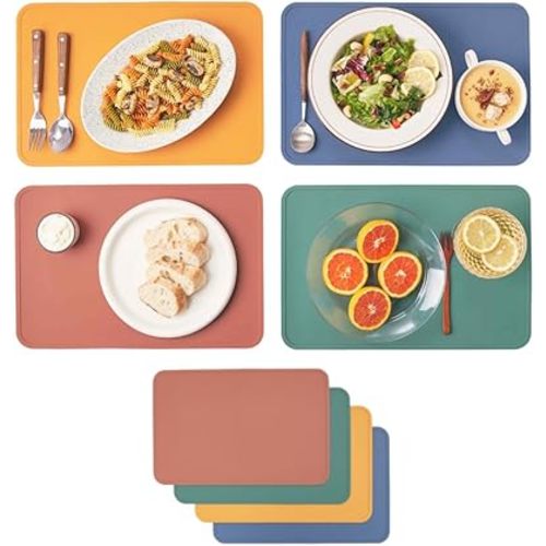 JUNO Silicone Placemat Set of 4 for Adults, Baby, Toddlers, Kids. Modern Design, Easy to Clean, Waterproof, Washable, Stain & Heat Resistant, Non-Slip, Food-Grade, 3mm Extra Thick