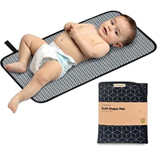 Portable Diaper Changing Pad - Waterproof Foldable Baby Changing Mat - Travel Diaper Change Mat - Lightweight Changing Pads for Baby - Baby Changer - Machine Washable (Black Geo)