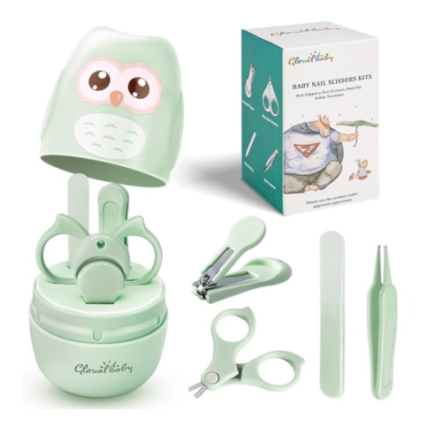 Baby Nail Kit, Baby Manicure Kit and Pedicure with Cute Owl Shape Case. Baby Nail Clipper, Scissor, Nail File & Tweezer for Newborn, Infant & Toddler, Mothers Day Gifts(Green)