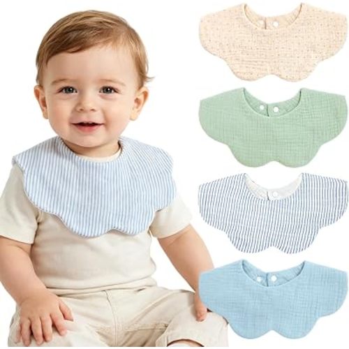 Muslin Baby Bibs, 4 Pack Bibs for Baby Boy, Adjustable 100% Cotton Soft Drool Bibs for Toddlers, Newborn Baby Bib for Drooling and Teething