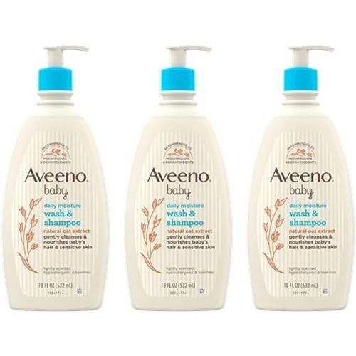 Aveeno Baby Gentle Bath Wash & Shampoo, Hypoallergenic, Tear-Free, 18 Fl Oz (Pack of 3)
