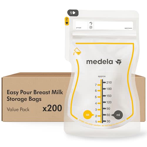 Medela Easy Pour Breastmilk Storage Bags | 200 Count 210ml | Disposable Leakproof Breast Milk Bags with Milk Protection | Recyclable & BPA Free
